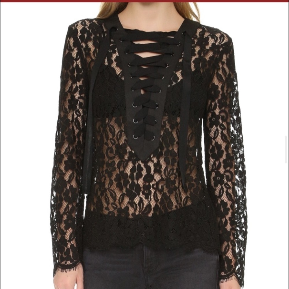 ENDLESS ROSE brand BLACK LACE TIE UP FRONT SCALLOP EDGE TOP NWOT SIZE M…